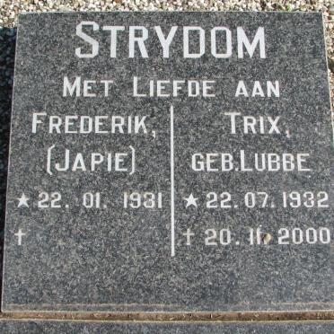 STRYDOM Frederik 1931- &amp; Trix LUBBE 1932-2000