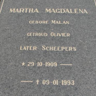 SCHEEPERS Martha Magdalena voorheen OLIVIER nee MALAN 1909-1993