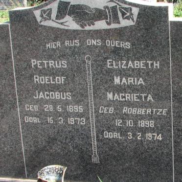 CRONJE Petrus Roelof Jacobus 1895-1973 &amp; Elizabeth Maria Magrieta ROBBERTZE 1898-1974