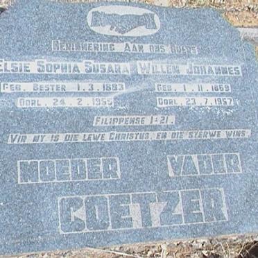 COETZER Willem Johannes 1869-1957 &amp; Elsie Sophia Susara BESTER 1883-1955