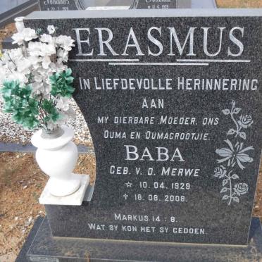 ERASMUS Baba nee V.D. MERWE 1929-2008