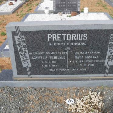 PRETORIUS Cornelius Wilhelmus 1910-1980 &amp; Maria Susanna ERASMUS 1916-1990