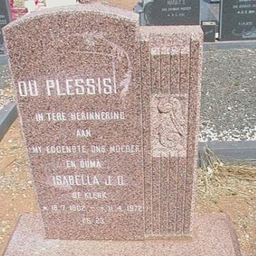 PLESSIS Isabella J.D., du nee DE KLERK 1902-1972