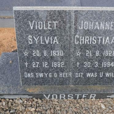 VORSTER Johannes Christiaan 1928-1994 &amp; Violet Sylvia 1930-1992