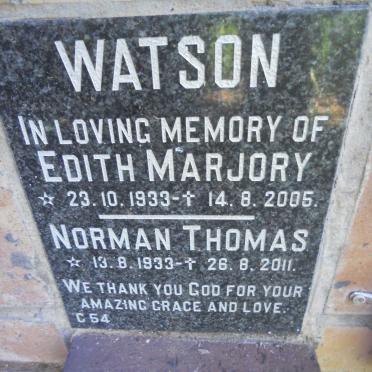 WATSON Norman Thomas 1933-2011 &amp; Edith Marjorie 1933-2005