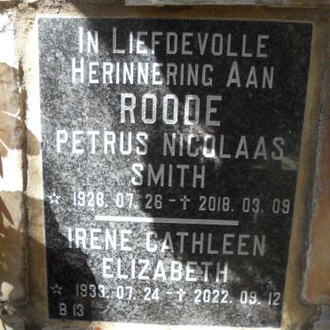 ROODE Petrus Nicolaas Smith 1928-2018 &amp; Irene Cathleen Elizabeth 1933-2022