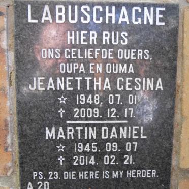 LABUSCHAGNE Martin Daniel 1945-2014 &amp; Jeanettha Gesina 1948-2009
