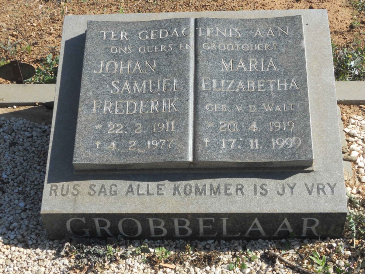 GROBBELAAR Johan Samuel Frederik 1911-1977 &amp; Maria Elizabetha V.D.WALT 1919-1999