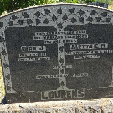 LOURENS Dirk J. 1881-1952 &amp; Aletta E.M. STIGLINGH 1882-1957
