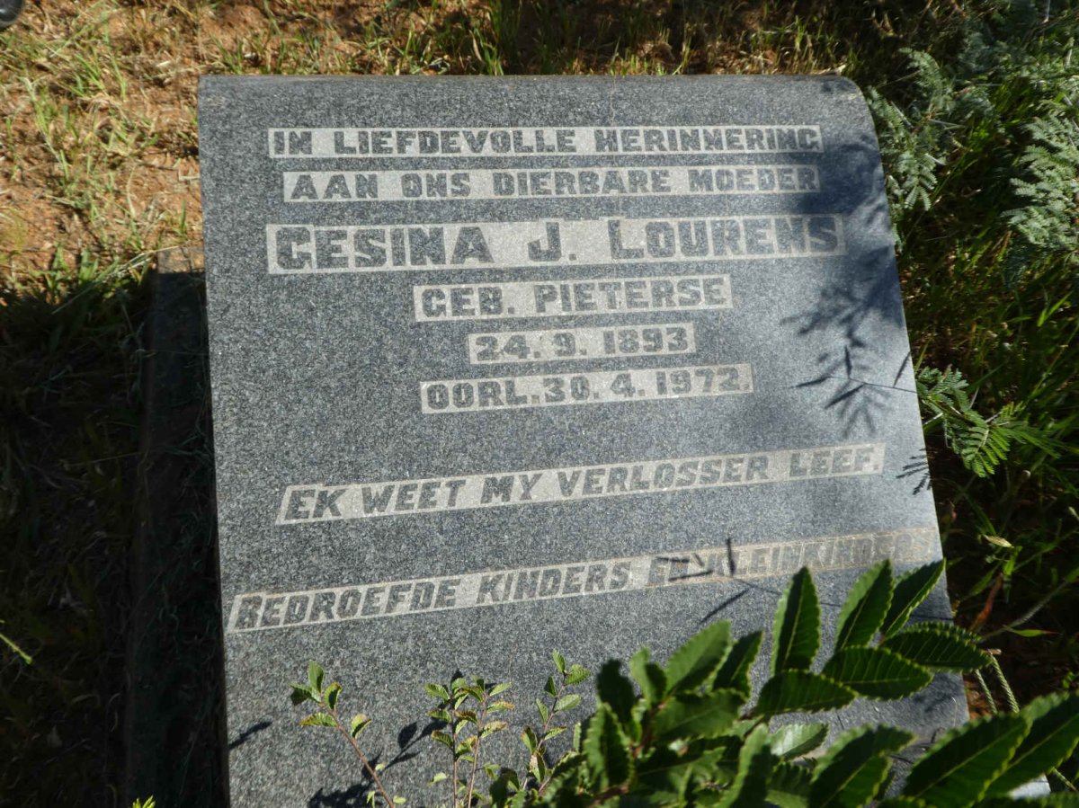 LOURENS Gesina J. nee PIETERSE 1893-1972