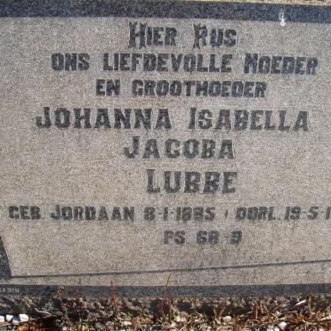 LUBBE Johanna Isabella Jacoba nee JORDAAN 1885-1964