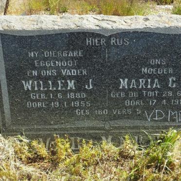 MERWE Willem J., van der 1880-1955 &amp; Maria C.J. DU TOIT 1886-1980