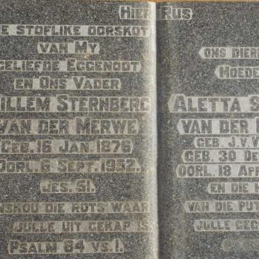 MERWE Willem Sternberg, van der 1876-1952 &amp; Aletta Sophia J.V. VUUREN 1883-1965