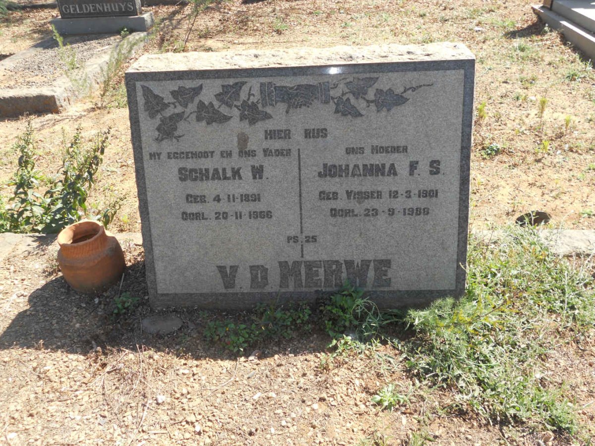 MERWE Schalk W., v.d. 1891-1966 &amp; Johanna F.S. VISSER 1901-1988