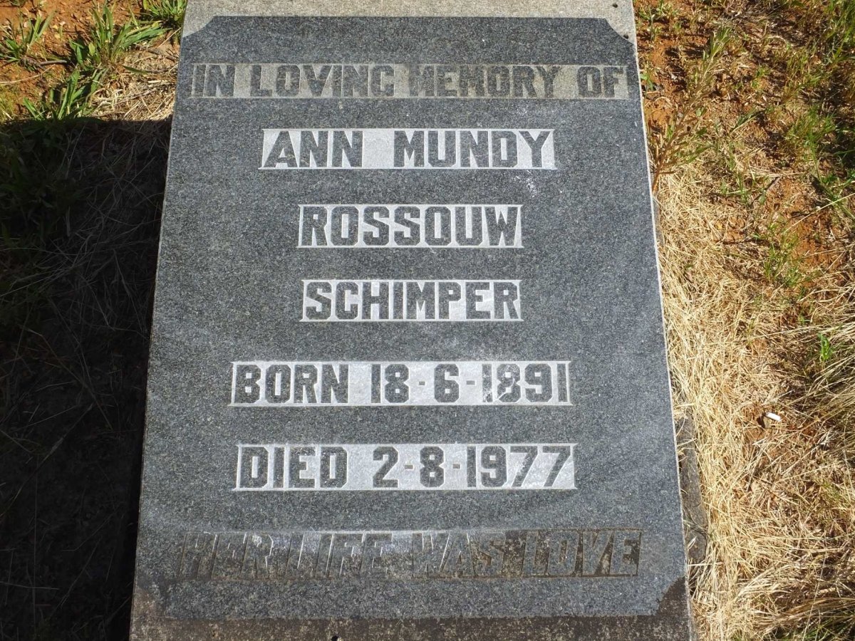 ROSSOUW Ann Mundy, SCHIMPER 1891-1977