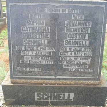 SCHNELL Johannes Heinrich Gustav 1872-1959 &amp; Sophia Ernestine MEYER 1897-1948