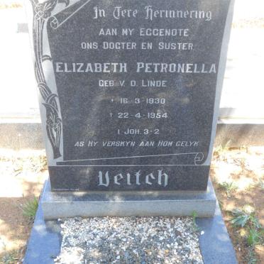 VEITCH Elizabeth Petronella nee v.d. LINDE 1930-1954