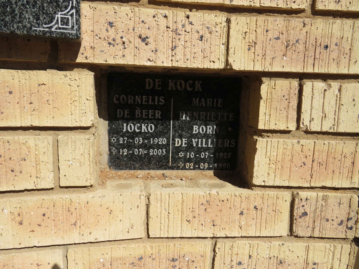 KOCK Cornelis de Beer Jocko, de 1920-2003 & Marie Henriette DE VILLIERS 1925-1990