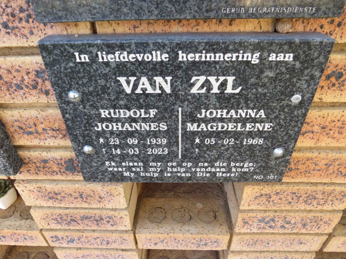 ZYL Rudolf Johannes, van 1939-2023 & Johanna Magdelene 1968- 