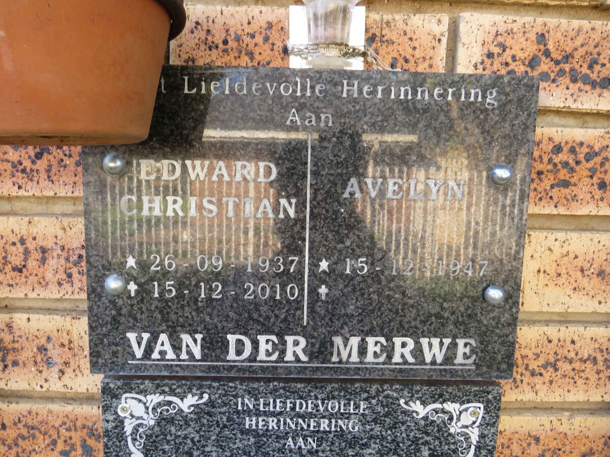 MERWE Edward Christian, van der 1937-2010 & Avelyn 1947- 