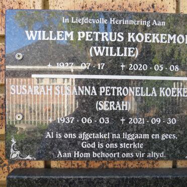 KOEKEMOER Willem Petrus 1927-2020 & Susarah Susanna Petronella 1937-2021