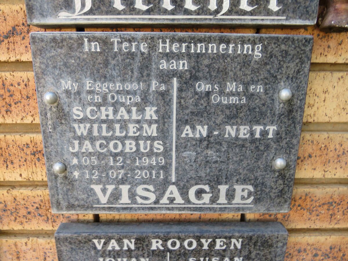 VISAGIE Schalk Willem Jacobus 1949-2011 & An-Nett