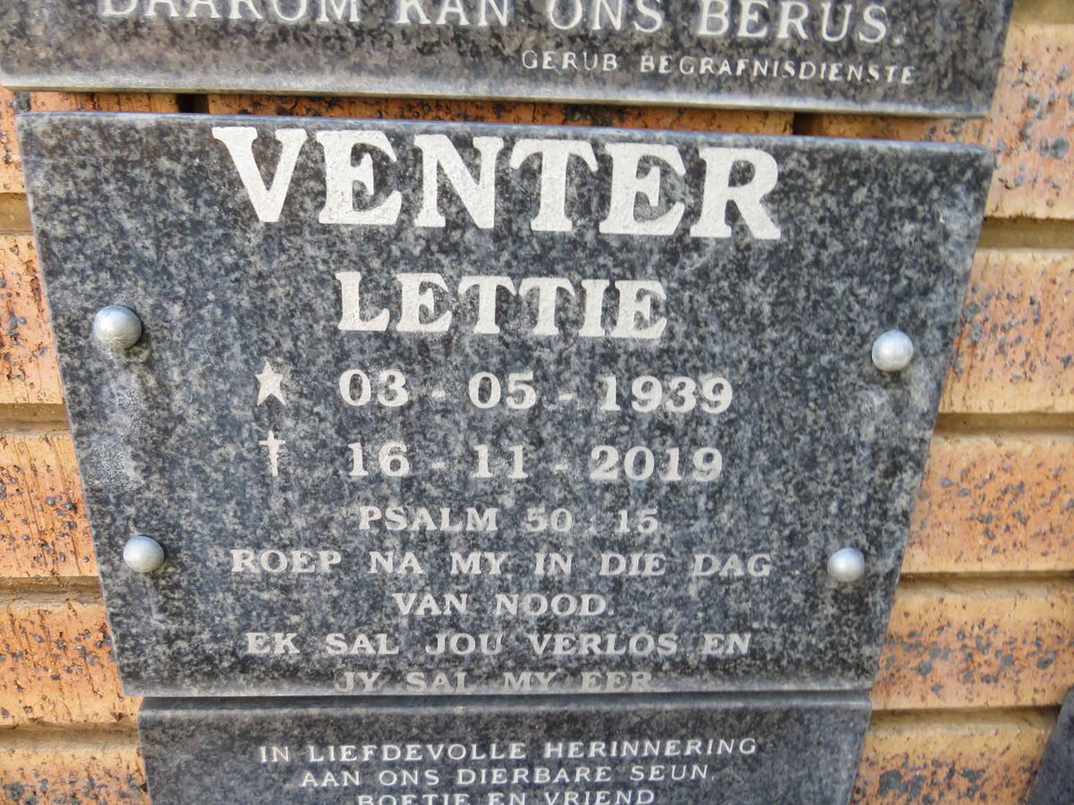 VENTER Lettie 1939-2019