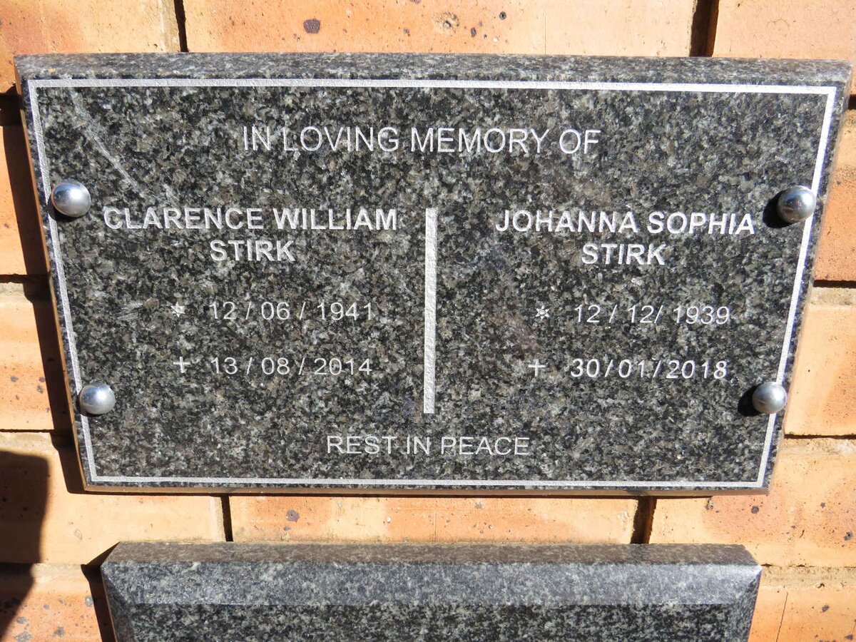 STIRK Clarence William 1941-2014 & Johanna Sophia 1939-2018