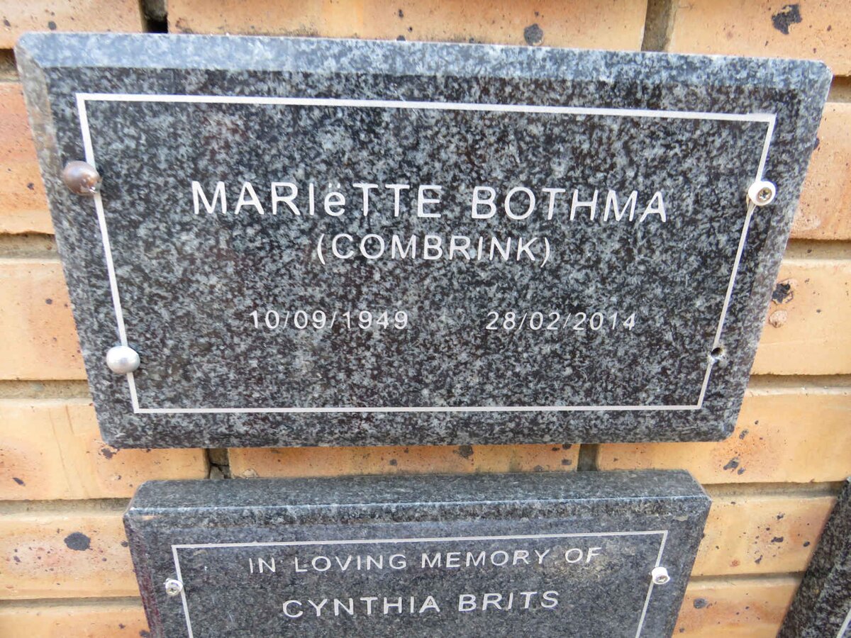 BOTHMA Mariette nee COMBRINK 1949-2014