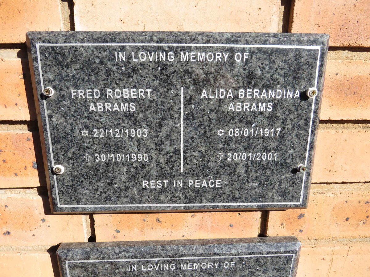 ABRAMS Fred Robert 1903-1990 & Alida Berandina 1917-2001