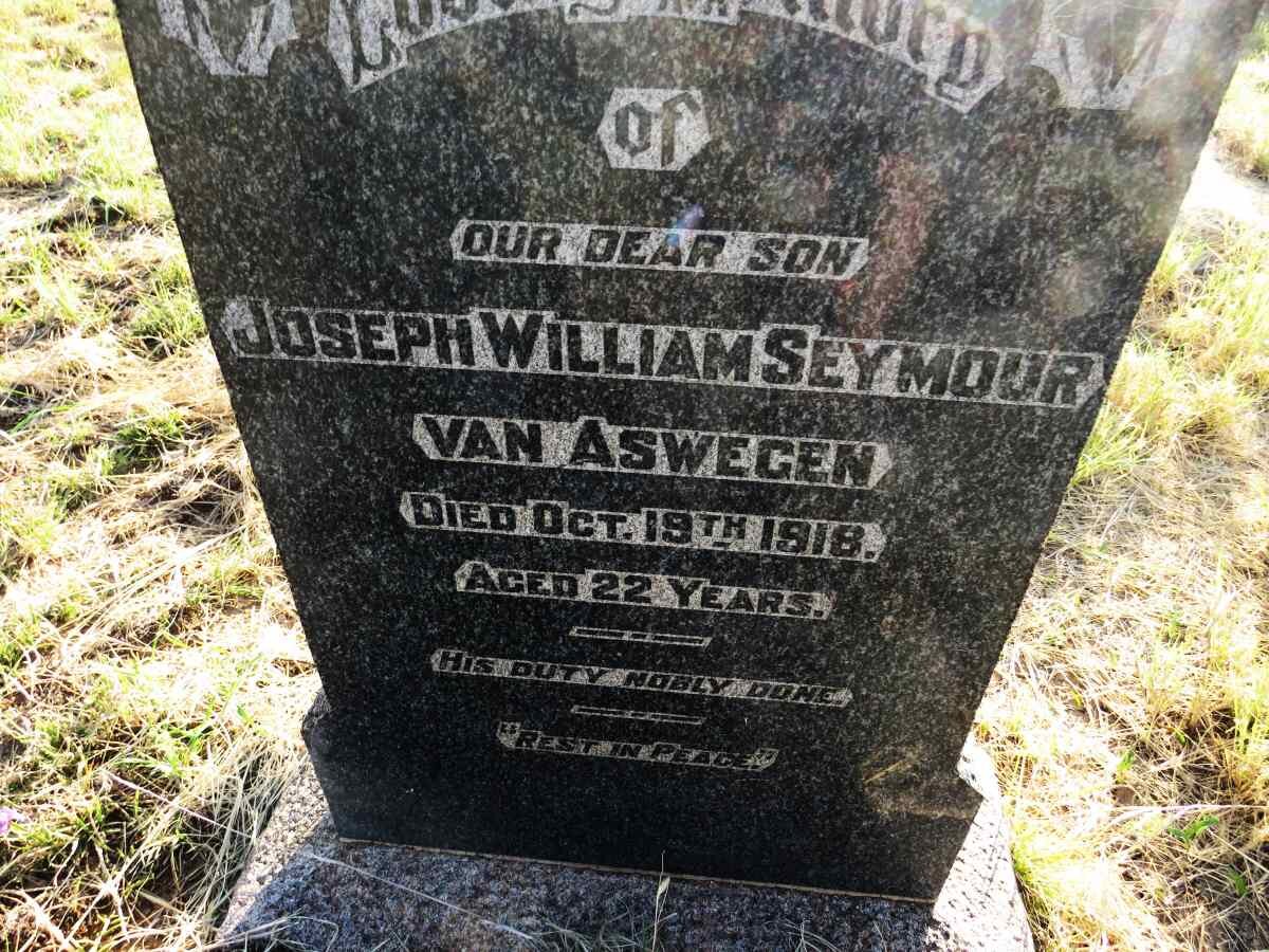 ASWEGEN Joseph William Seymore, van -1918