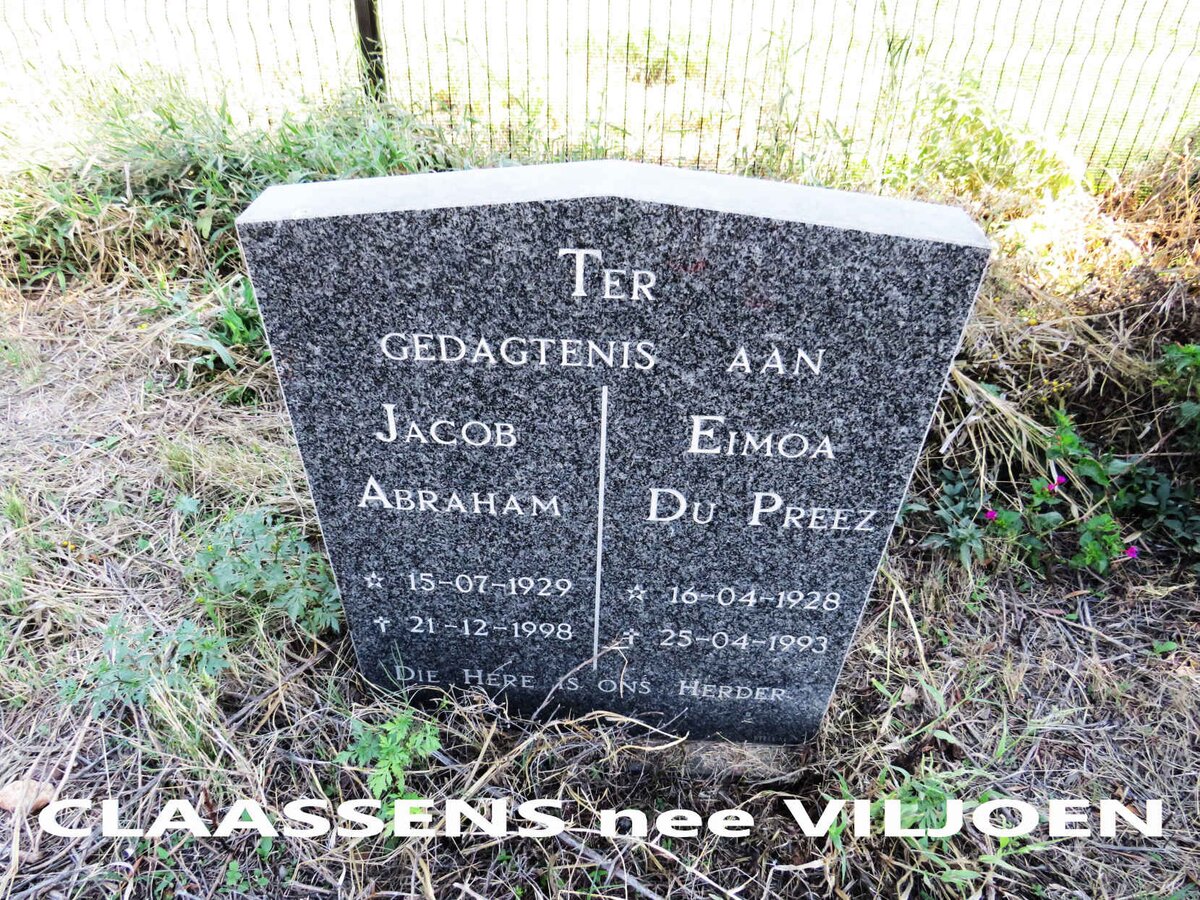 CLAASSENS Jacob Abraham 1929-1998 & Eimoa du Preez VILJOEN 1928-1993