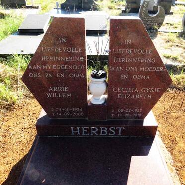 HERBST Arrie Willem 1924-2000 & Cecilia Gysje Elizabeth 1925-2018