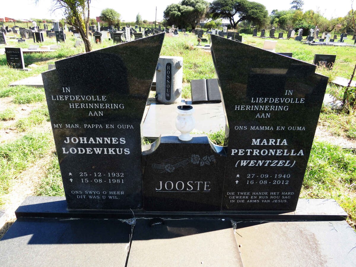JOOSTE Johannes Lodewikus 1932-1981 & Maria Petronella WENTZEL 1940-2012