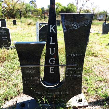 KLUGE Max Paul 1910-1998 & Jeanette C.J. BODENSTEIN 1928-2010