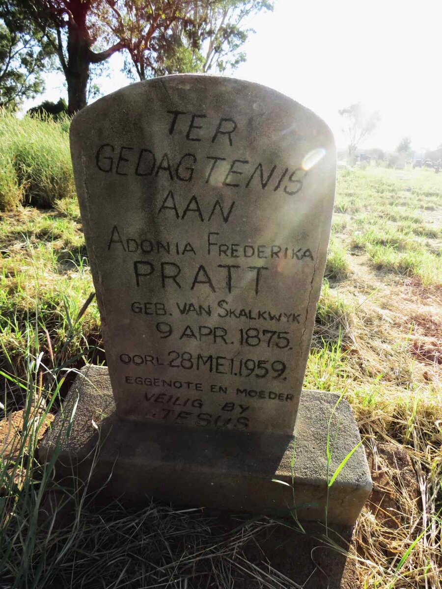 PRATT Adonia Frederika nee VAN SKALKWYK 1875-1959