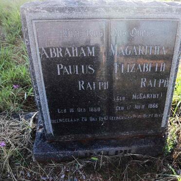 RALPH Abraham Paulus 1860-1943 & Magaritha Elizabeth MCCARTHY 1866-1947