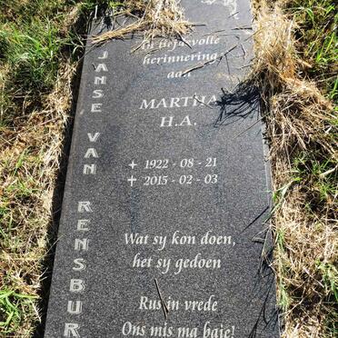 RENSBURG Martha H.A., Janse van 1922-2015
