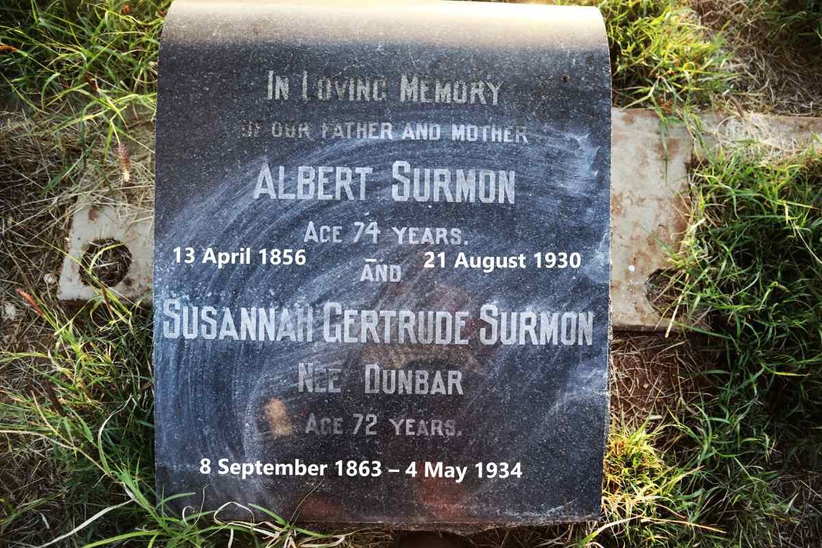 SURMON Albert 1856-1930 & Susannah Gertrude DUNBAR 1863-1934