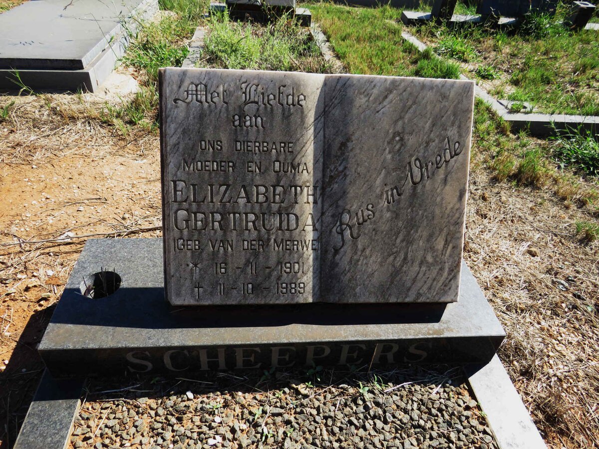 SCHEEPERS Elizabeth Gertruida nee VAN DER MERWE 1901-1989