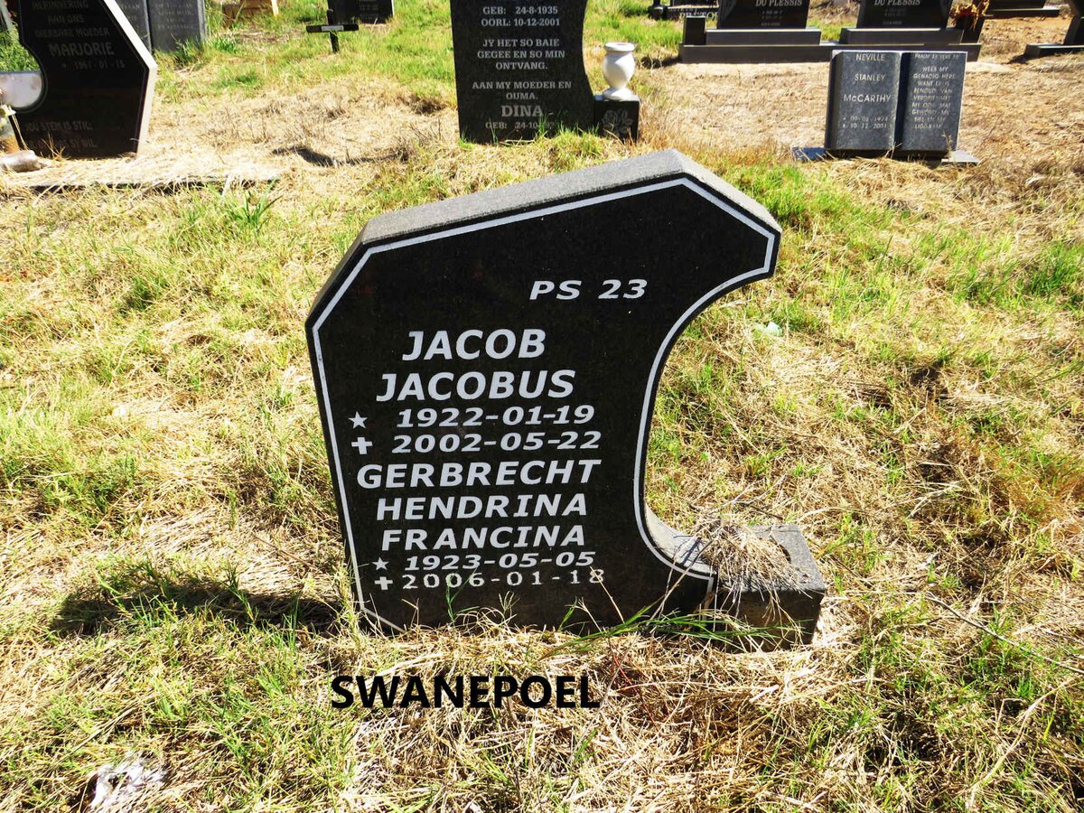 SWANEPOEL Jacob Jacobus 1922-2002 & Gerbrecht Hendrina Francina 1923-2006