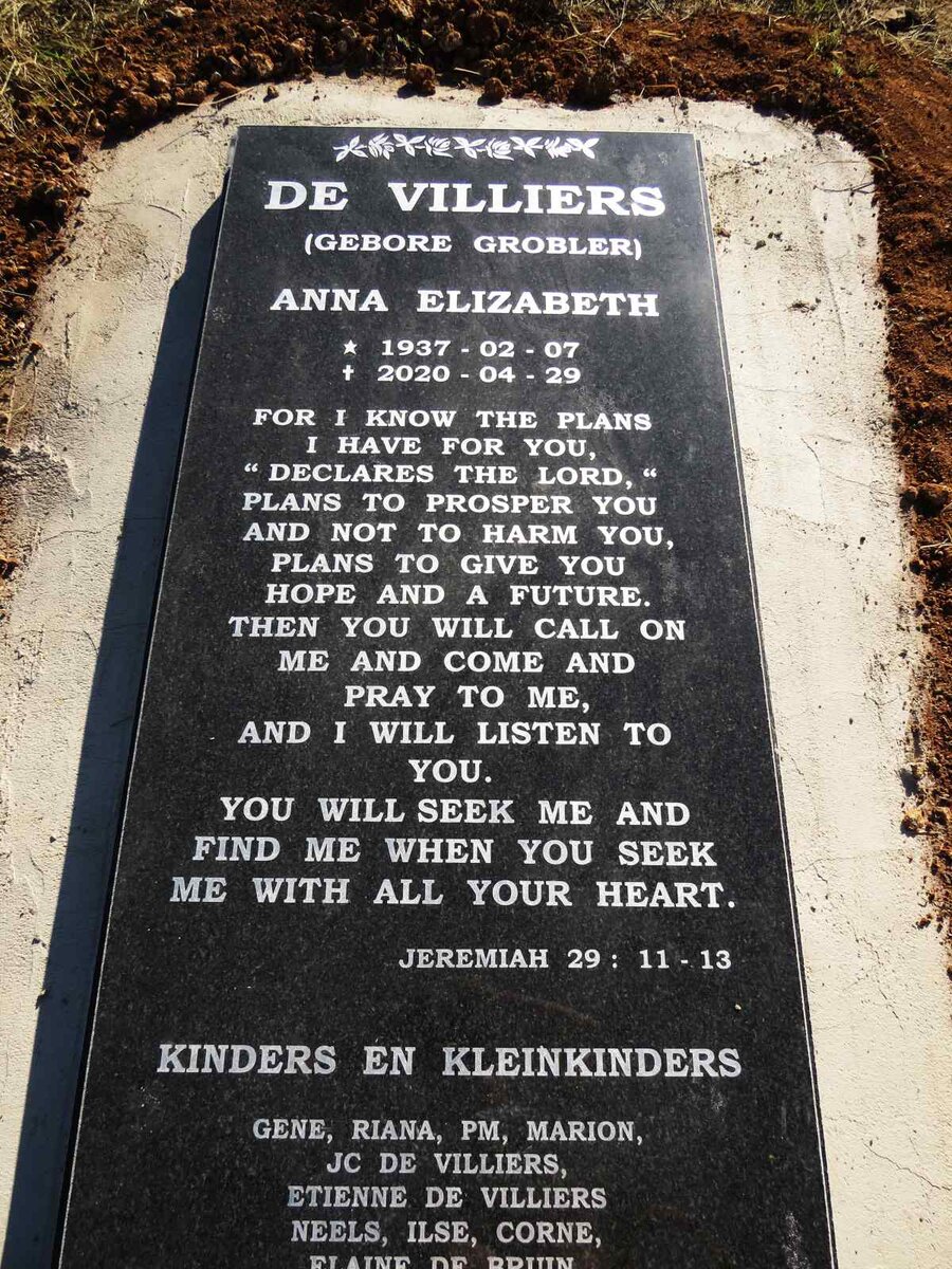 VILLIERS Anna Elizabeth, de nee GROBLER 1937-2020