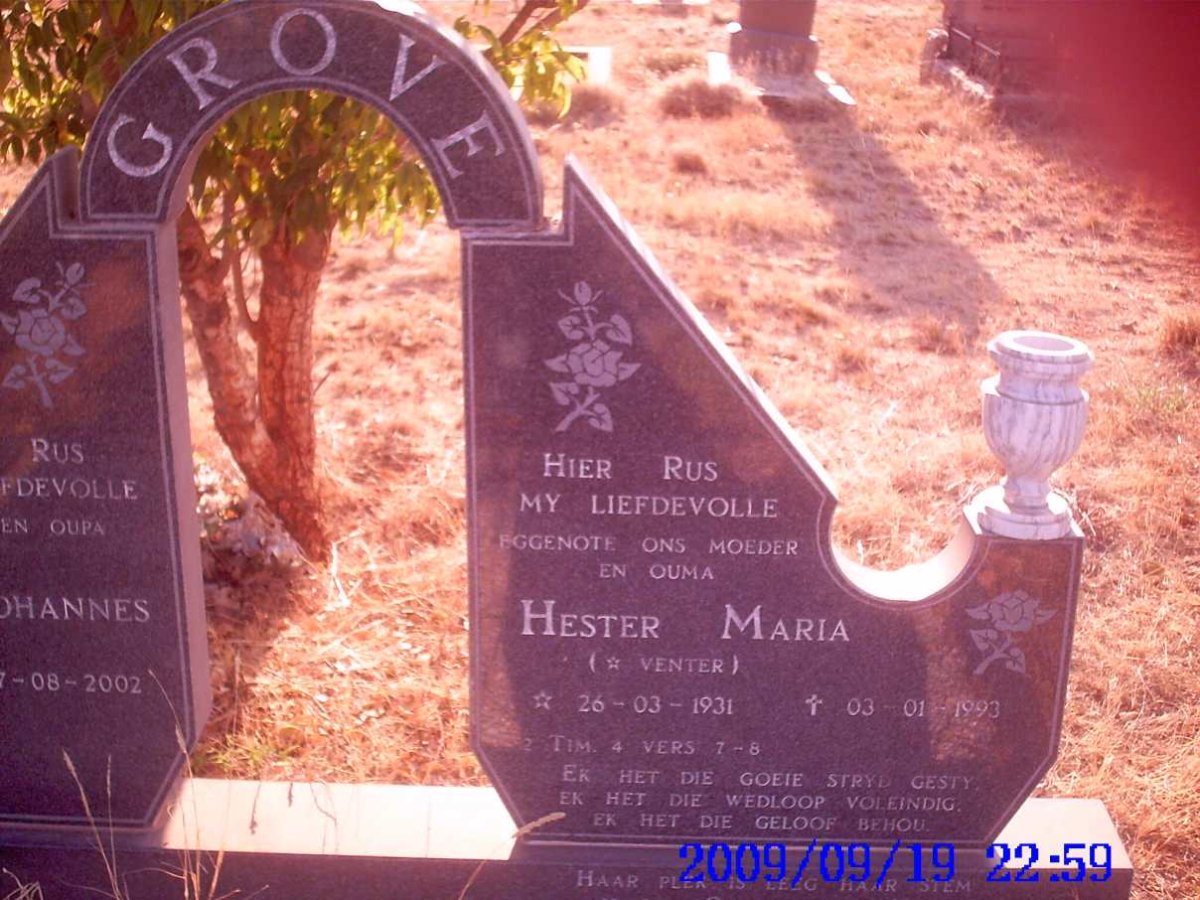 GROVE Hester Maria nee VENTER 1931-1993