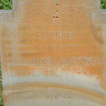 LUBBE Johanna Petronella nee McDONALD 188?-1921
