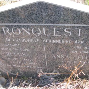 RONQUEST Rufus 1927-1981 &amp; Anna Cecelia 1933-
