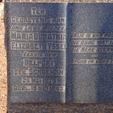 YSSEL Maria Dorathia Elizabeth previously DELPORT nee SCHOEMAN 1875-1943