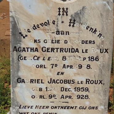 ROUX Gabriel Jacobus, le 1859-1928 &amp; Agatha Gertruida CELLIERS 1864-1928
