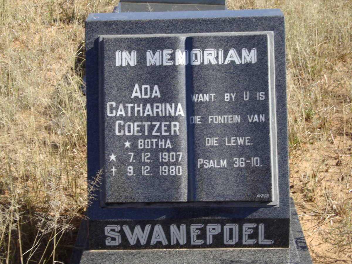 SWANEPOEL Ada Catharina Coetzer nee BOTHA 1907-1980