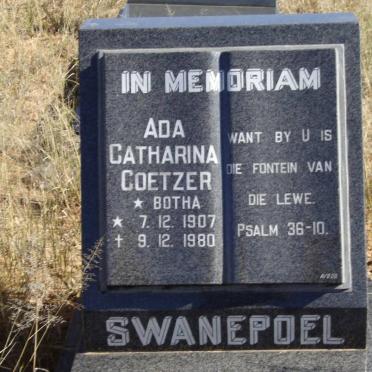 SWANEPOEL Ada Catharina Coetzer nee BOTHA 1907-1980