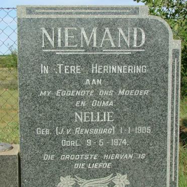 NIEMAND Nellie nee J.V. RENSBURG 1905-1974